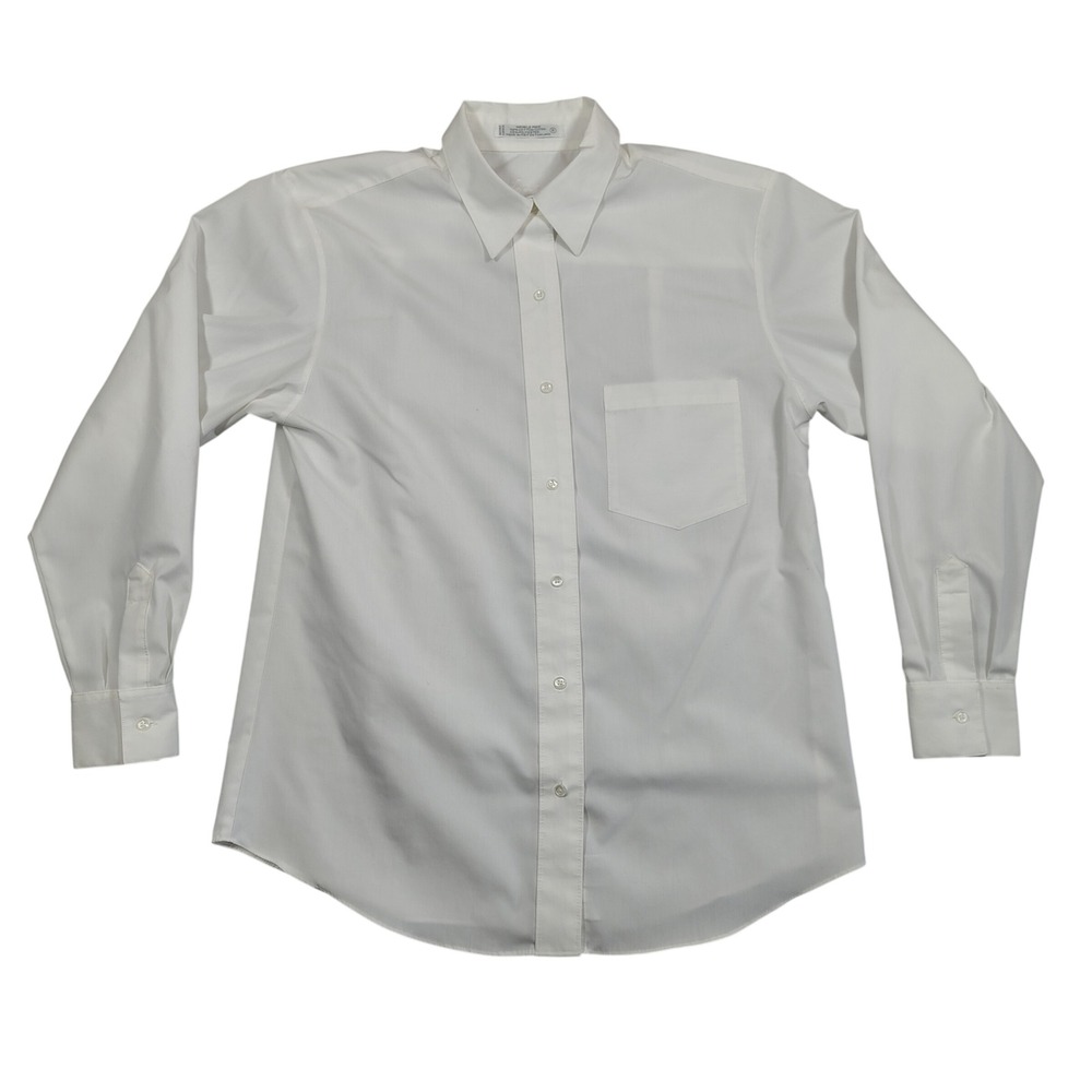Foxcroft Button Down‎ Shirt Mens 8 White Wrinkle Free Solid Cotton Blend